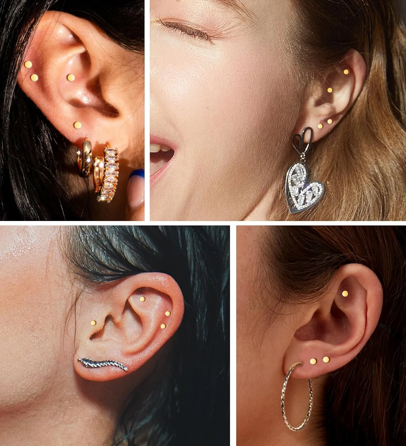 4Pairs 2MM Flatback Stud Earrings for Women Girls Tiny Dot Stud Earring Stainless Steel Hypoallergenic Handmade Screw Back Earrings Set