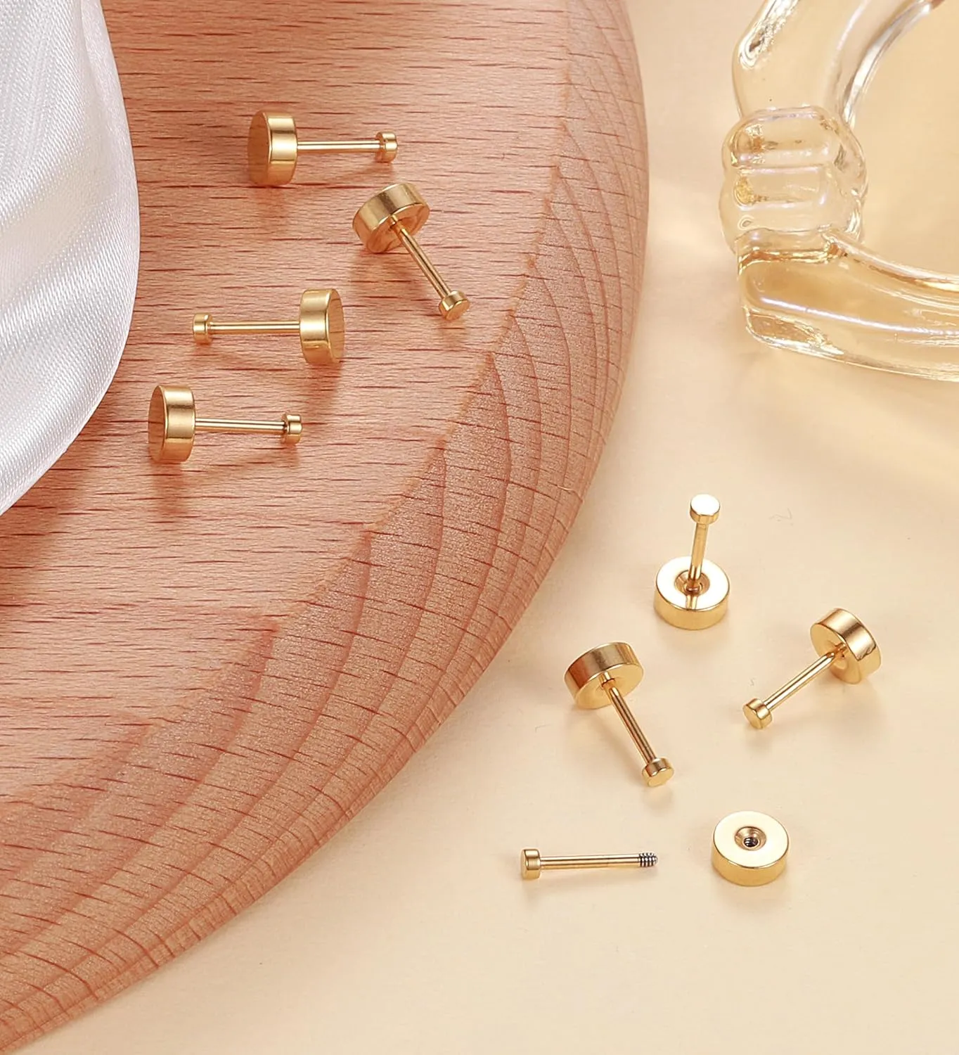 4Pairs 2MM Flatback Stud Earrings for Women Girls Tiny Dot Stud Earring Stainless Steel Hypoallergenic Handmade Screw Back Earrings Set