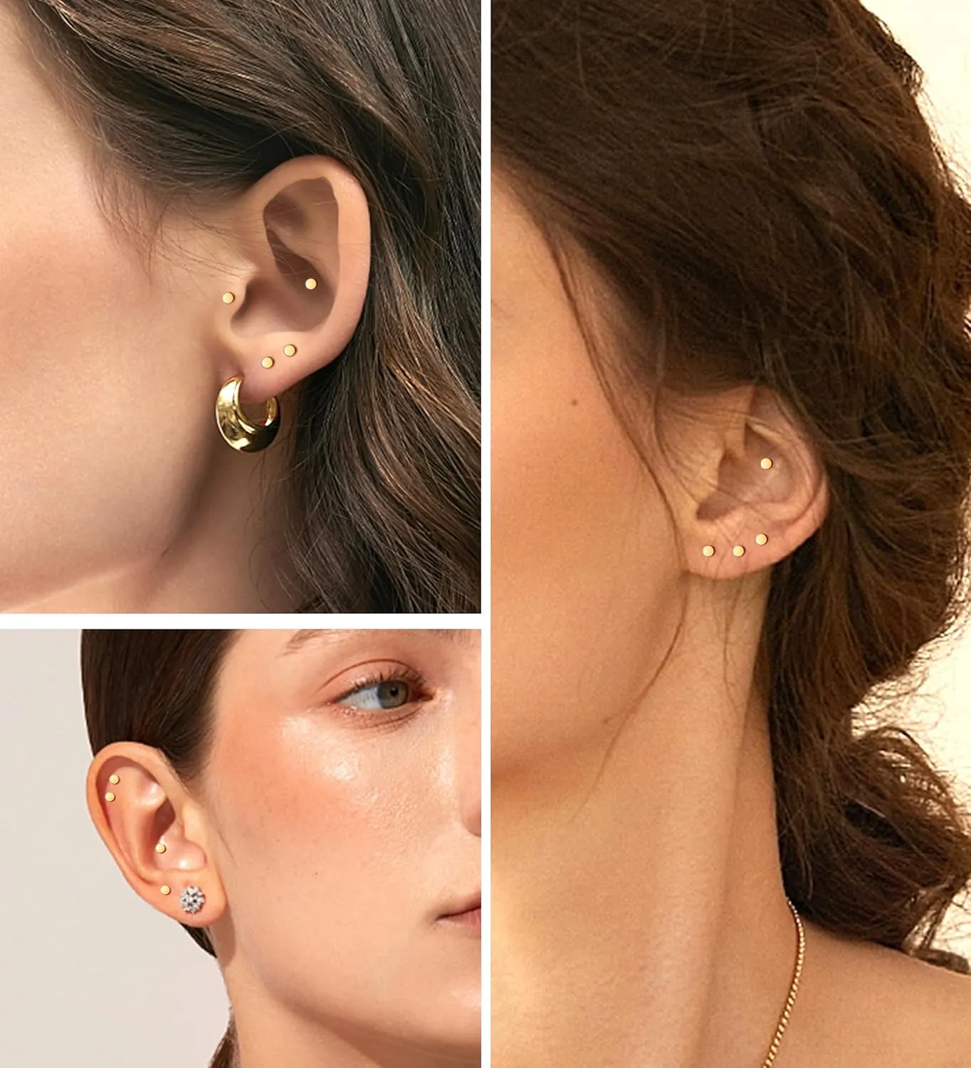4Pairs 2MM Flatback Stud Earrings for Women Girls Tiny Dot Stud Earring Stainless Steel Hypoallergenic Handmade Screw Back Earrings Set