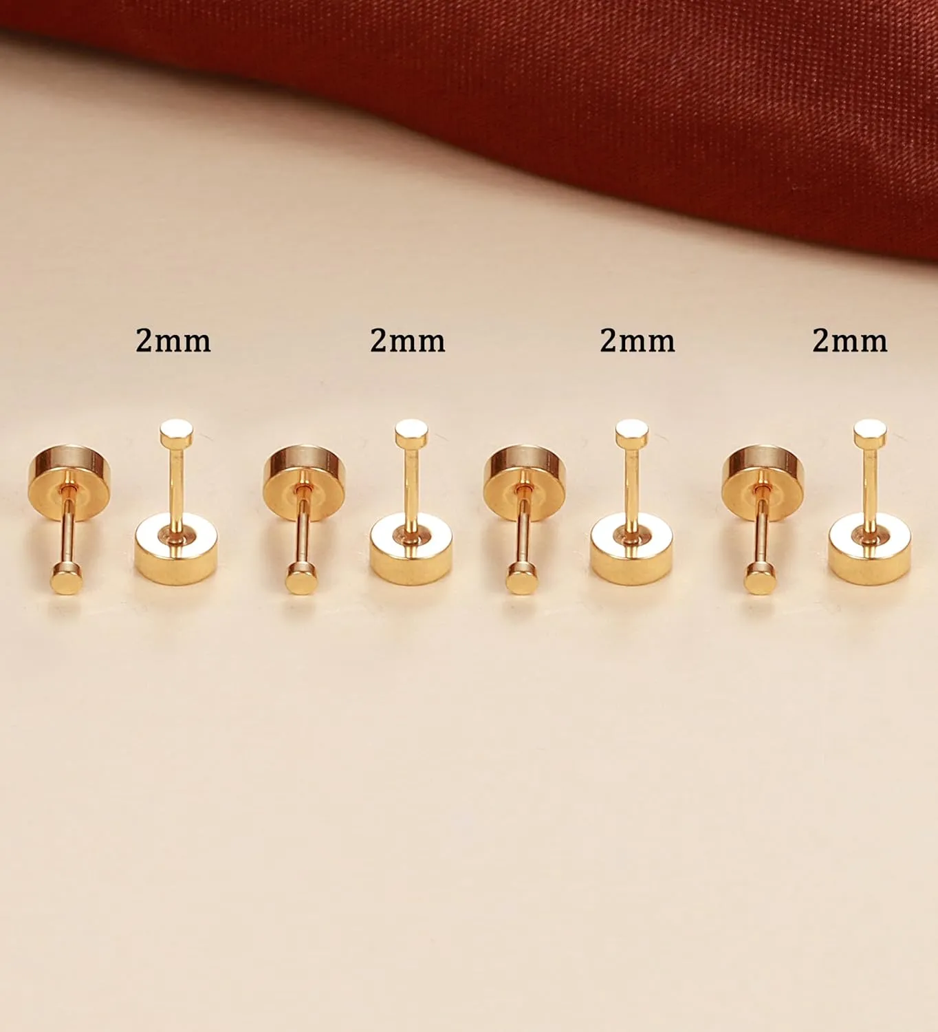 4Pairs 2MM Flatback Stud Earrings for Women Girls Tiny Dot Stud Earring Stainless Steel Hypoallergenic Handmade Screw Back Earrings Set