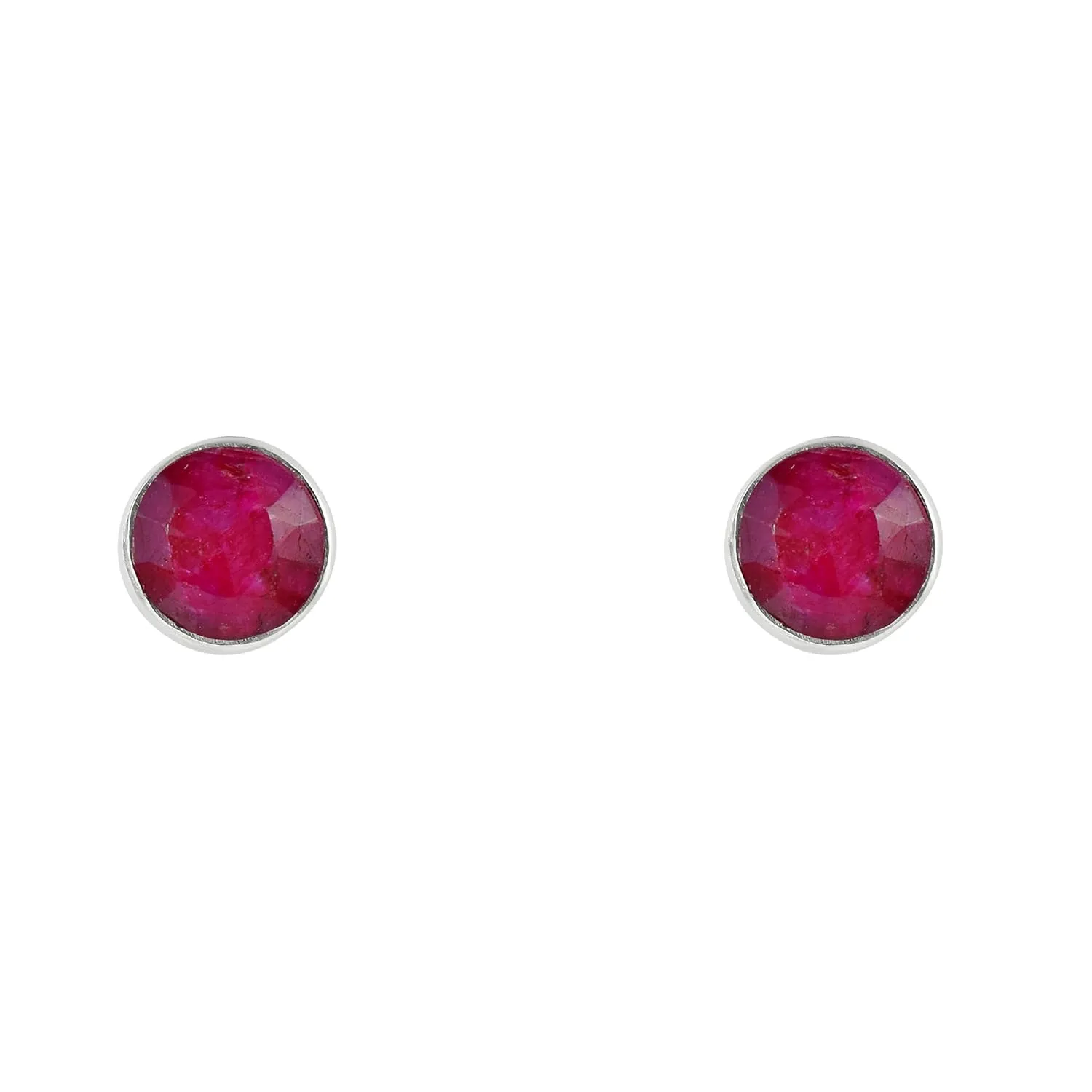 5 MM Natural Ruby 925 Sterling Silver Hypoallergenic Studs Earrings Jewelry for Women Dainty Trendy Antiqued Silver August Birthstone Earrings Jewelry Gifts for Women and Her