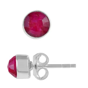 5 MM Natural Ruby 925 Sterling Silver Hypoallergenic Studs Earrings Jewelry for Women Dainty Trendy Antiqued Silver August Birthstone Earrings Jewelry Gifts for Women and Her