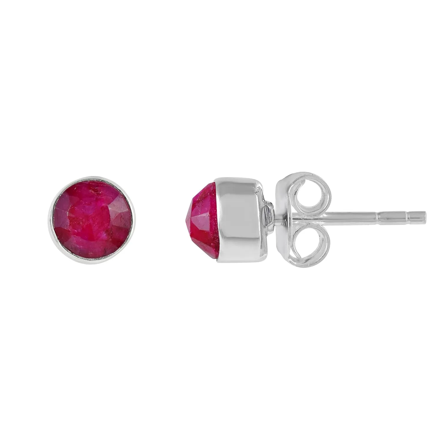 5 MM Natural Ruby 925 Sterling Silver Hypoallergenic Studs Earrings Jewelry for Women Dainty Trendy Antiqued Silver August Birthstone Earrings Jewelry Gifts for Women and Her