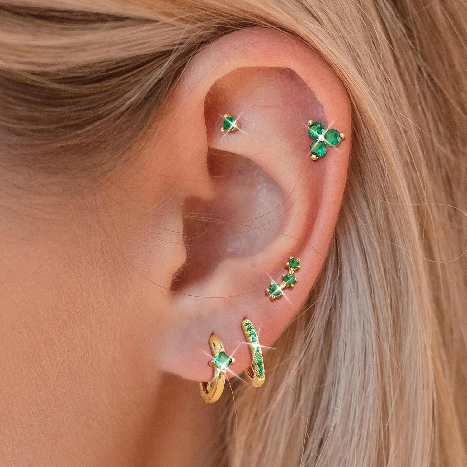 5 Pairs 14K Gold Filled Hoop Earrings Sterling Silver Post Cubic Zirconia Studs Earrings for Women Trendy Cartilage Earrings Huggie Hoop Earrings Set for Multiple Piercings