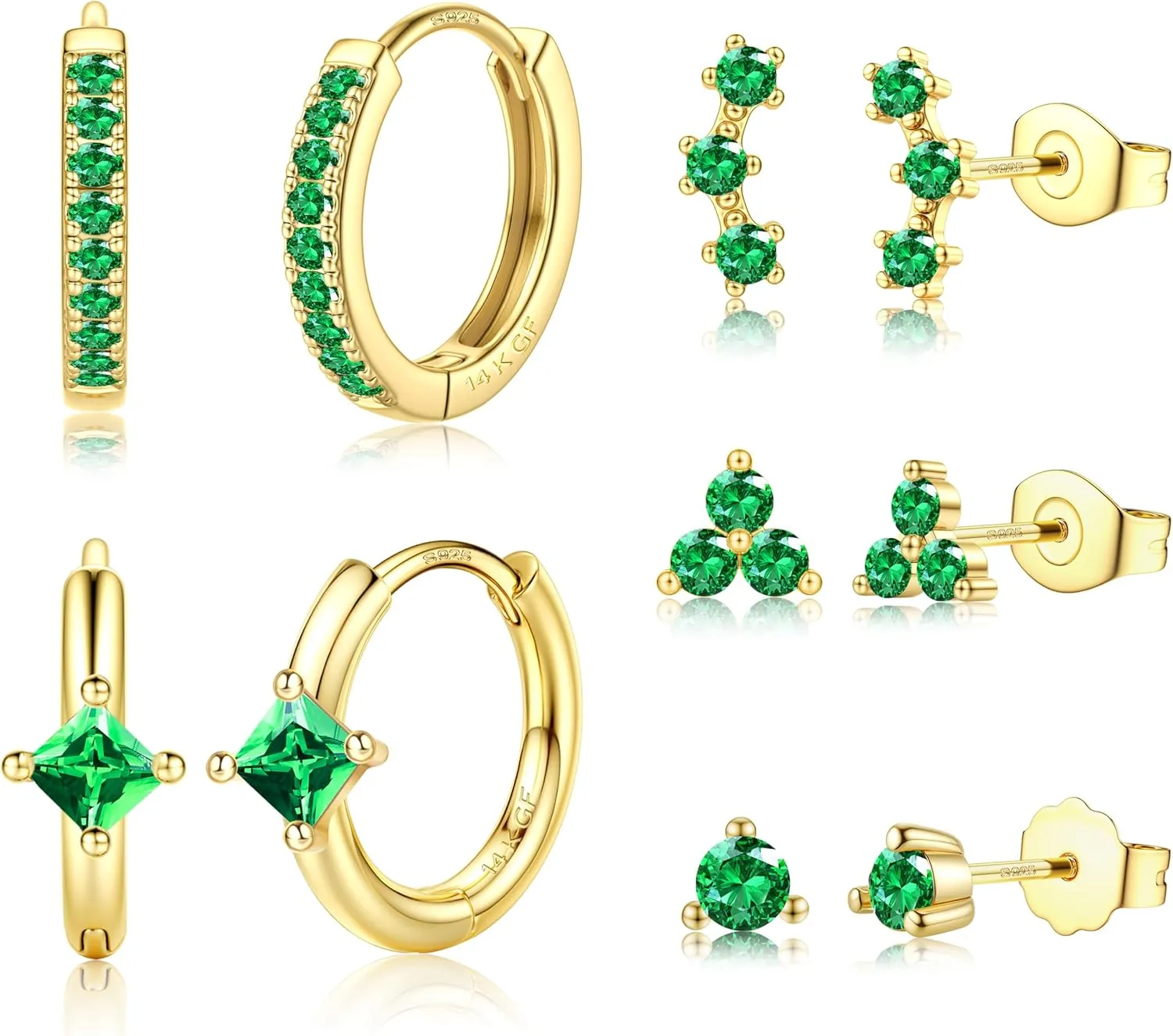 5 Pairs 14K Gold Filled Hoop Earrings Sterling Silver Post Cubic Zirconia Studs Earrings for Women Trendy Cartilage Earrings Huggie Hoop Earrings Set for Multiple Piercings