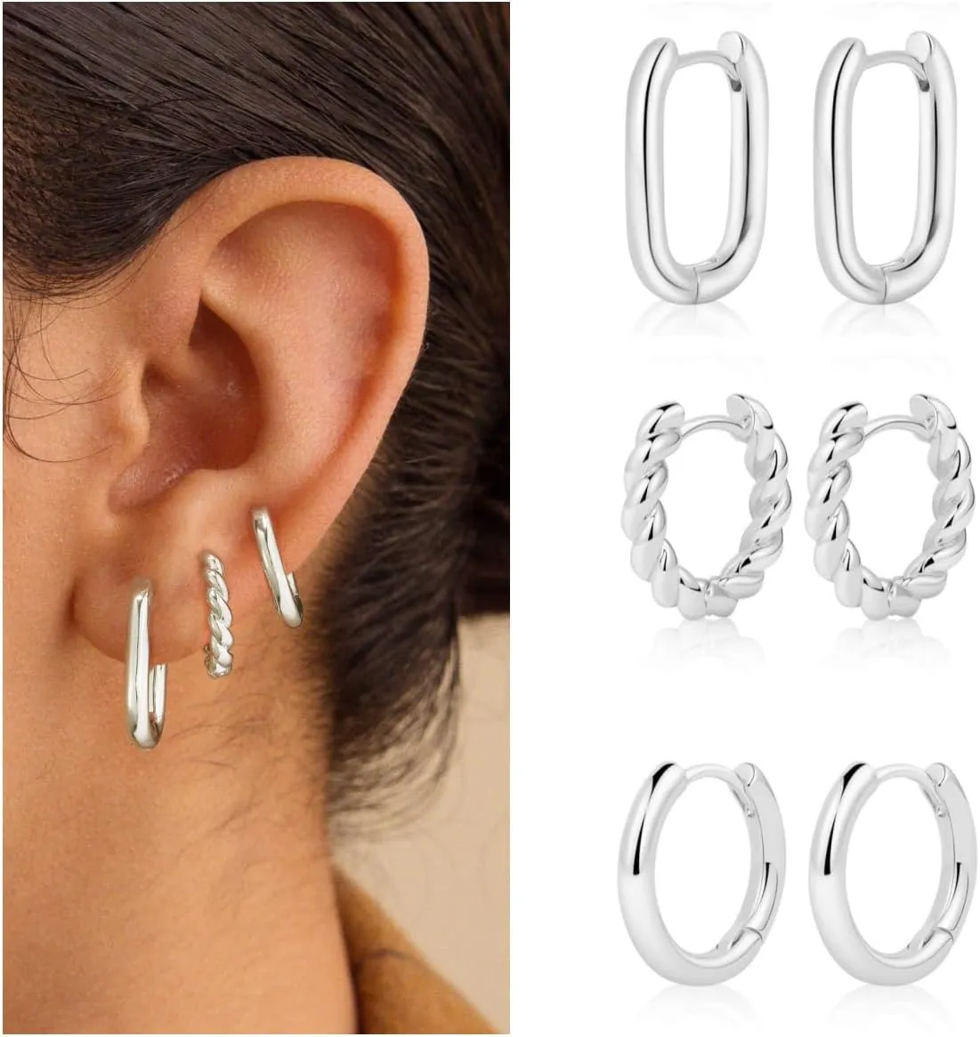 6 Pairs 14K Gold Hoop Earrings for Women,Chunky Hoop Earrings Multipack Hypoallergenic,Lightweight Hoop Earrings for Women Gold Jewelry Gifts