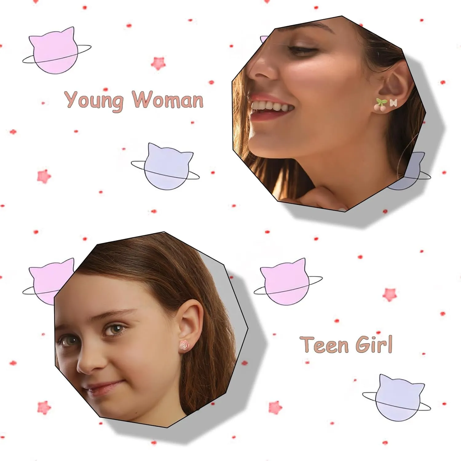 6 Pairs Set Studs Earrings Sweet Cute Bow Flowers Earring Rose Tulip Plumeria Sunflower Hypoallergenic Small Stud Earrings Opal Earrings for Women For Party Or Daily Sleeping