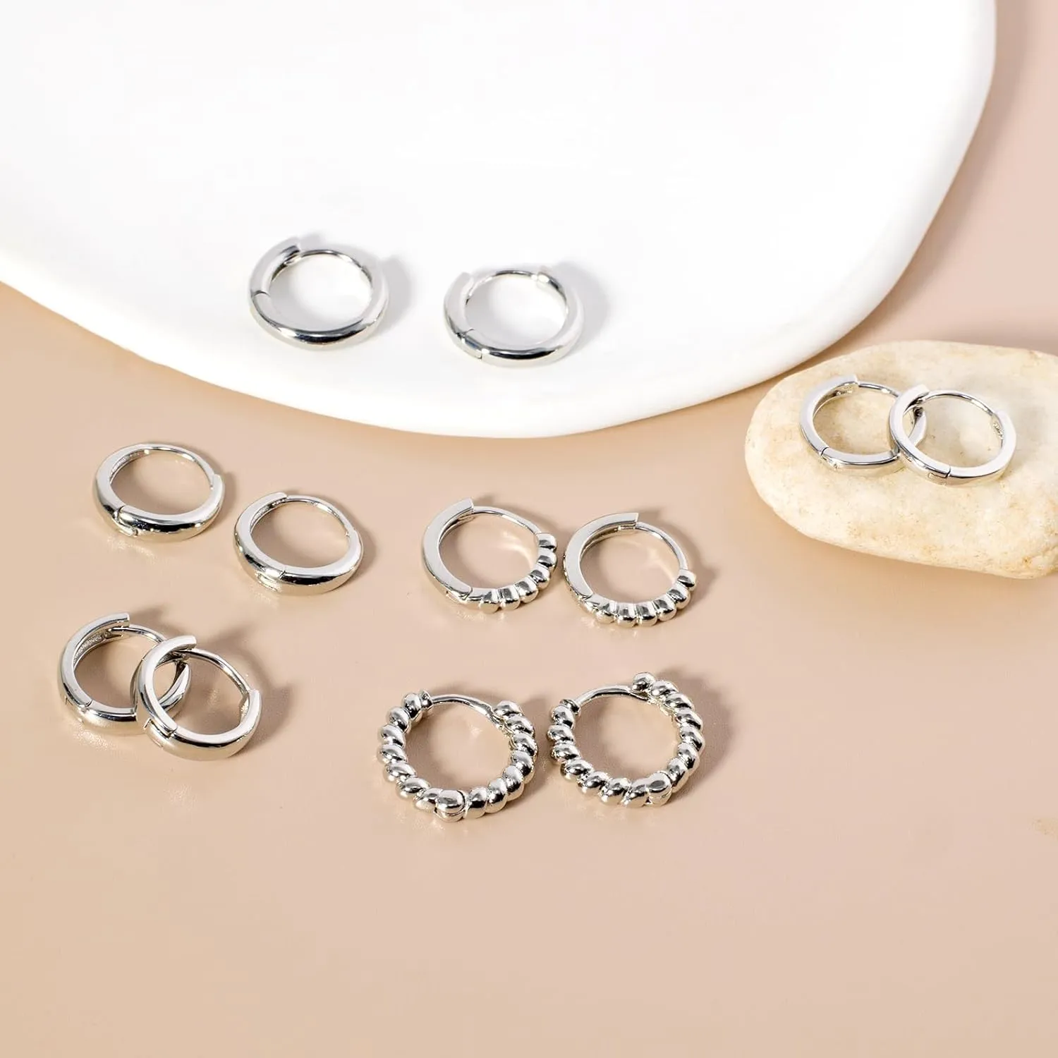 6 Pairs Small Gold Hoop Huggie Earrings for Women Trendy, Dainty 14K Gold Plated Hoop Earrings Set, Twisted Bead Hoop Earrings Lightweight Hypoallergenic Cartilage Earring Jewelry