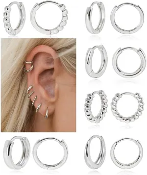 6 Pairs Small Gold Hoop Huggie Earrings for Women Trendy, Dainty 14K Gold Plated Hoop Earrings Set, Twisted Bead Hoop Earrings Lightweight Hypoallergenic Cartilage Earring Jewelry
