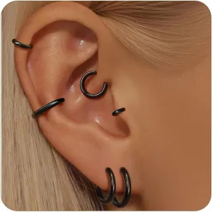 6 Pairs Small Silver Hoop Earrings for Women, Hypoallergenic 14K Gold Plated Stainless Steel Huggie Hoop Earrings Set for Sensitive Ears, Tiny Cartilage Conch Helix Earrings for Multiple Piercing Jewelry 6mm 8mm 10mm