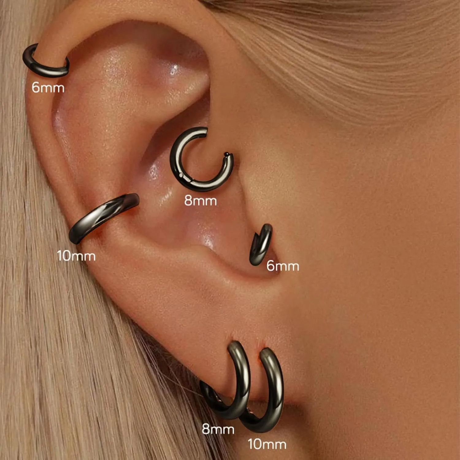 6 Pairs Small Silver Hoop Earrings for Women, Hypoallergenic 14K Gold Plated Stainless Steel Huggie Hoop Earrings Set for Sensitive Ears, Tiny Cartilage Conch Helix Earrings for Multiple Piercing Jewelry 6mm 8mm 10mm