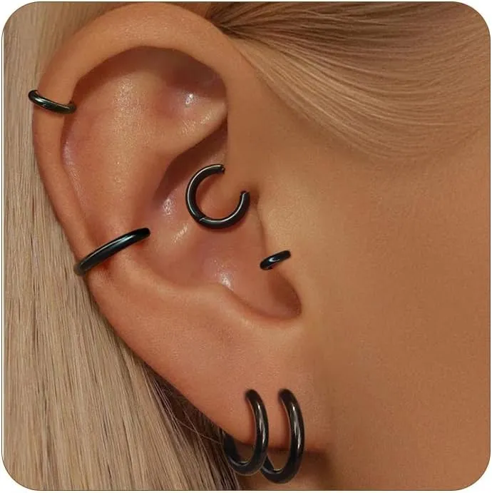 6 Pairs Small Silver Hoop Earrings for Women, Hypoallergenic 14K Gold Plated Stainless Steel Huggie Hoop Earrings Set for Sensitive Ears, Tiny Cartilage Conch Helix Earrings for Multiple Piercing Jewelry 6mm 8mm 10mm
