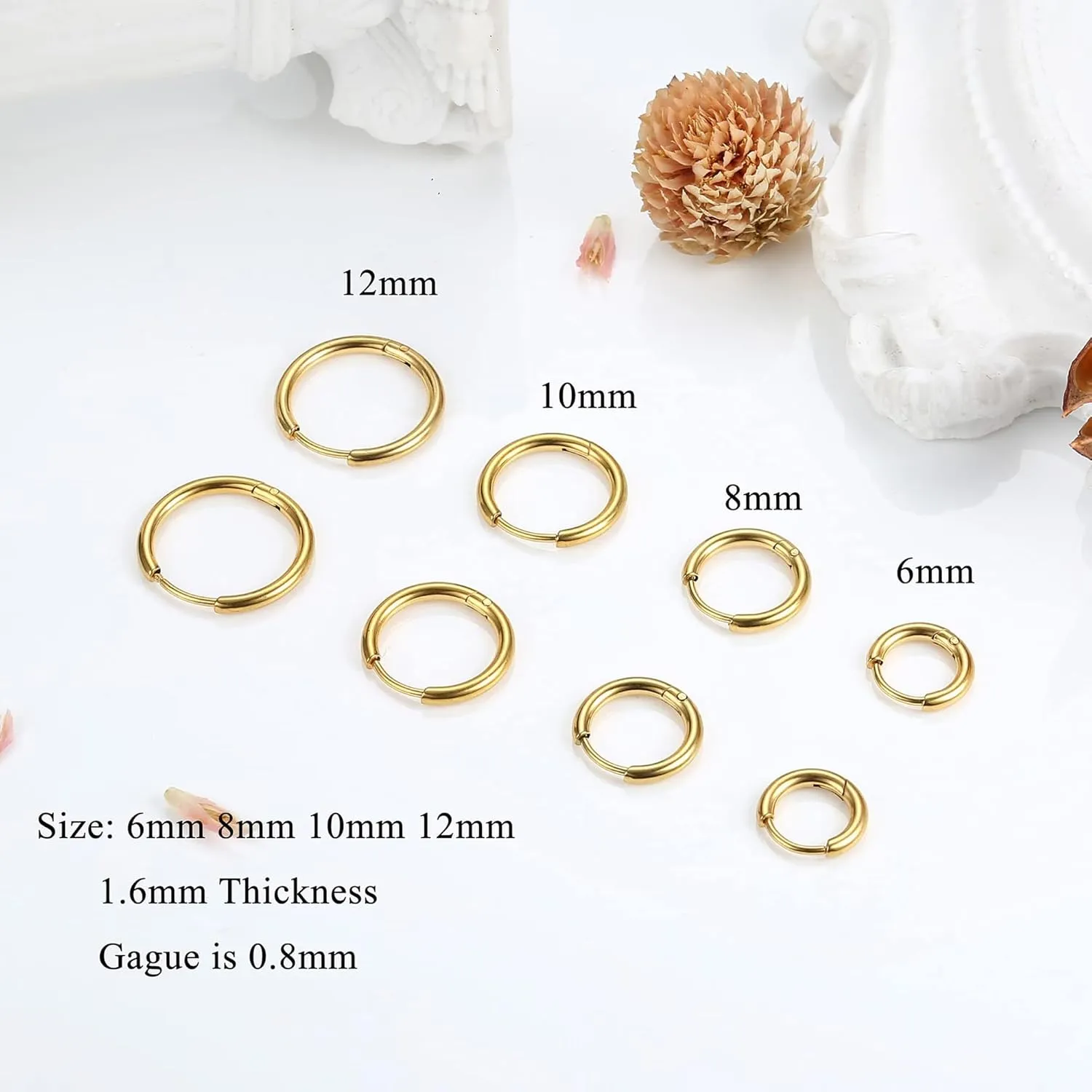 6 Pairs Stud Earrings Set, Hypoallergenic Cubic Zirconia Earrings 316L Stainless Steel CZ Earrings 3-8mm