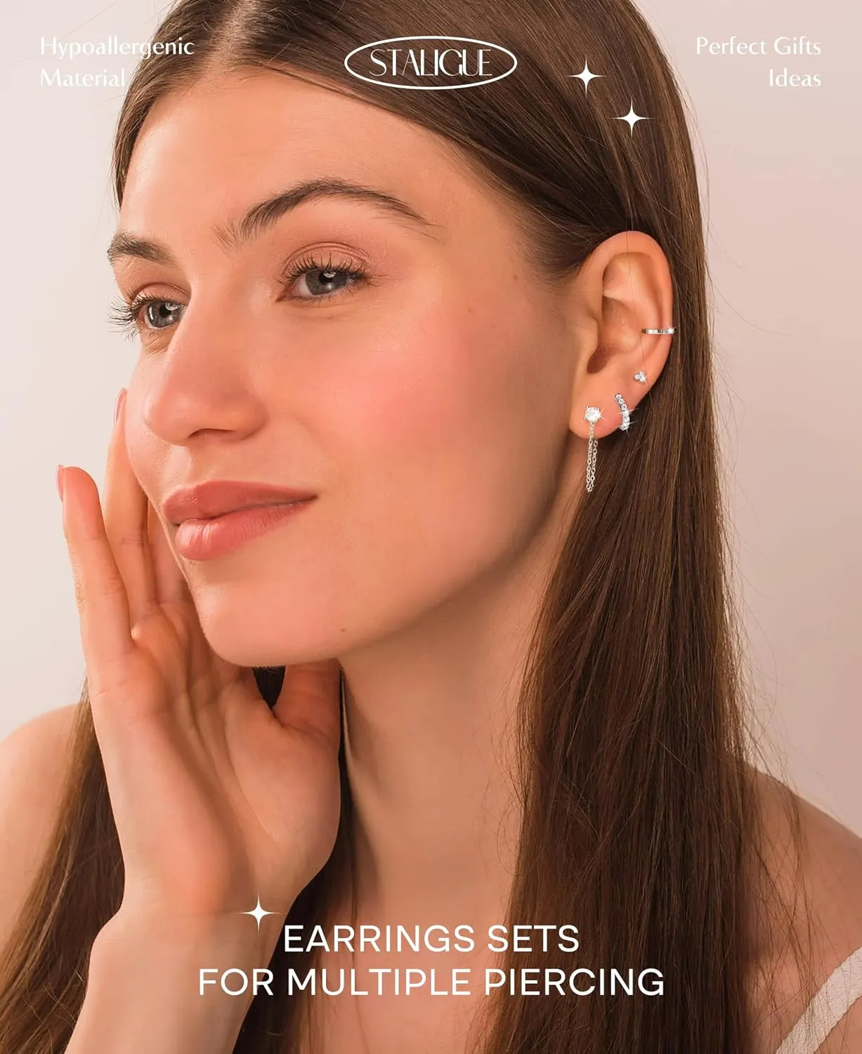 7 Pairs Gold Earrings Set for Women Trendy,Hypoallergenic Surgical Steel Flat Back Cartilage Earring Sets for Multiple Piercing,Lightweight Small Silver Gold Ear Cuff Huggie Hoop Stud Earrings Stacks