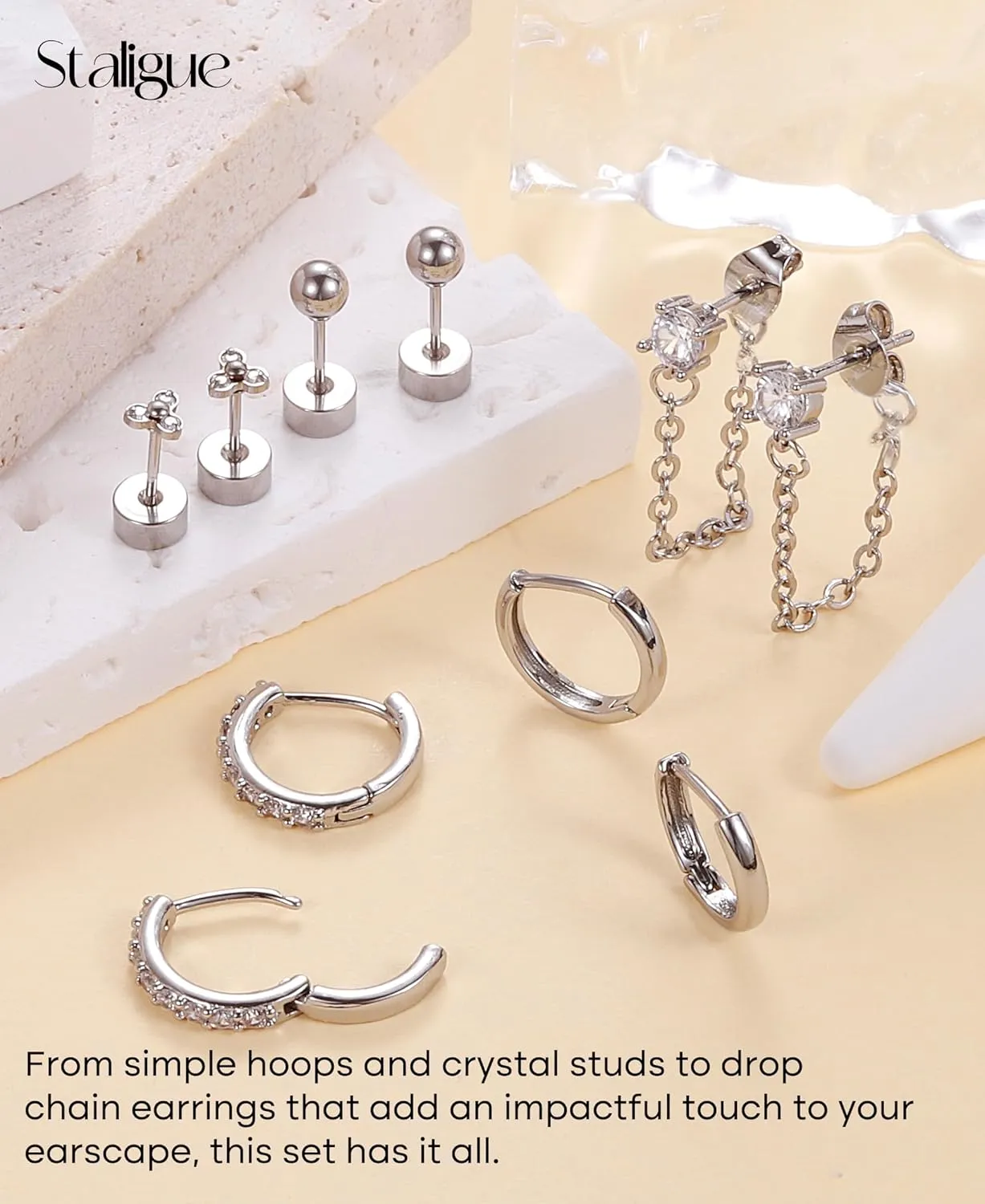 7 Pairs Gold Earrings Set for Women Trendy,Hypoallergenic Surgical Steel Flat Back Cartilage Earring Sets for Multiple Piercing,Lightweight Small Silver Gold Ear Cuff Huggie Hoop Stud Earrings Stacks