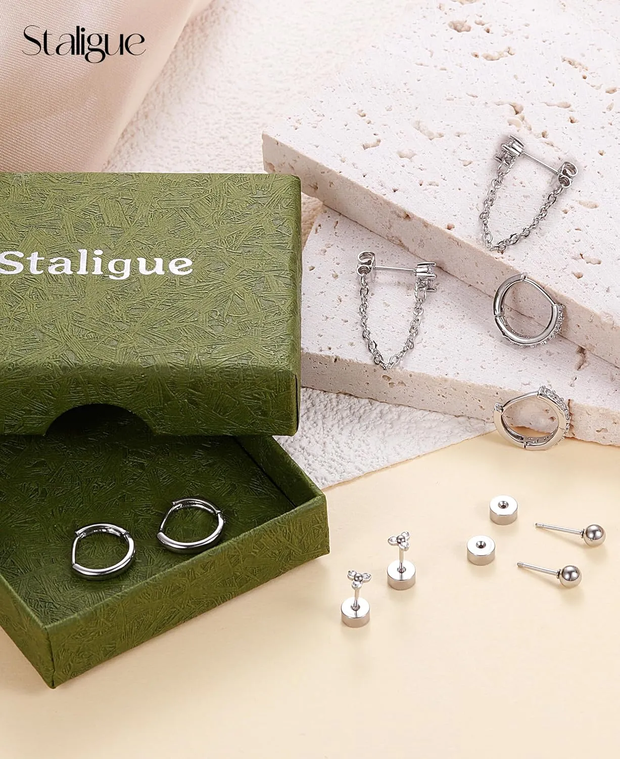 7 Pairs Gold Earrings Set for Women Trendy,Hypoallergenic Surgical Steel Flat Back Cartilage Earring Sets for Multiple Piercing,Lightweight Small Silver Gold Ear Cuff Huggie Hoop Stud Earrings Stacks