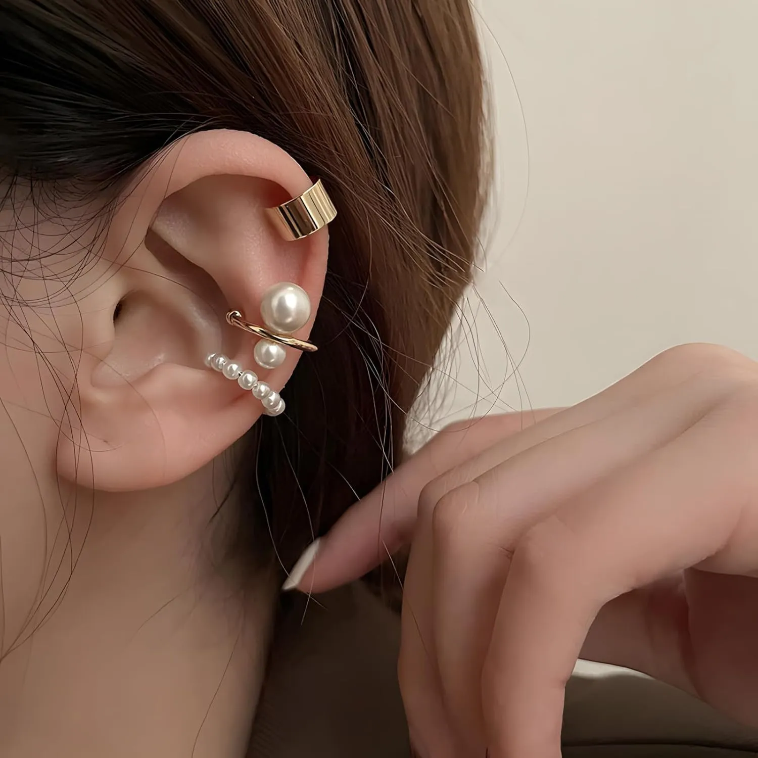 7Pcs Gold Pearl Ear Cuffs Earrings Set for Women Non Piercing Earring Cartilage Clip On Earrings