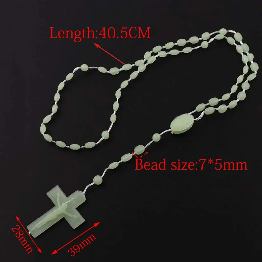 8 Colors Plastic Noctilucent Necklace Rosary Beads Luminous Necklace Catholicism Prayer Religious Jewelry for Daily Wear, white
