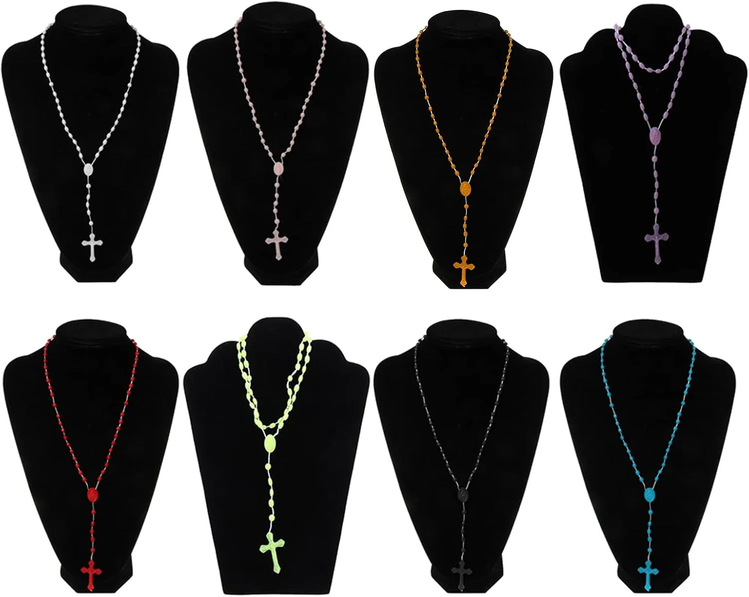 8 Colors Plastic Noctilucent Necklace Rosary Beads Luminous Necklace Catholicism Prayer Religious Jewelry for Daily Wear White