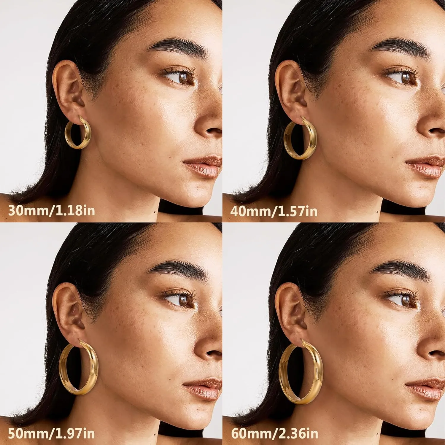 8mm Wide Chunky Gold Hoops 14K Real Gold Plated Hypoallergenic 925 Sterling Silver Hoops Lightweight Big Gold Hoop Earrings for Women 30/40/50/60mm