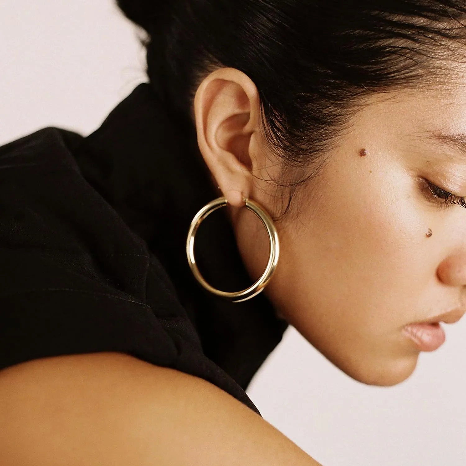 8mm Wide Chunky Gold Hoops 14K Real Gold Plated Hypoallergenic 925 Sterling Silver Hoops Lightweight Big Gold Hoop Earrings for Women 30/40/50/60mm