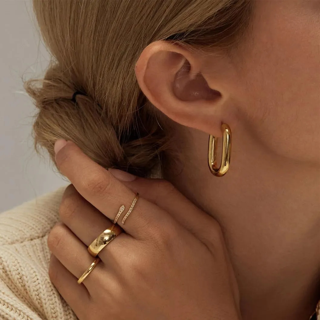 8YEARS Gold Hoop Earrings for Women, 18K Gold Plated Minimalist Rectangle Hoops Earrings, Lightweight Paperclip Huggie Hoop Earrings Trendy Jewelry for Gift