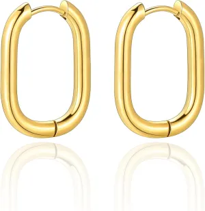 8YEARS Gold Hoop Earrings for Women, 18K Gold Plated Minimalist Rectangle Hoops Earrings, Lightweight Paperclip Huggie Hoop Earrings Trendy Jewelry for Gift