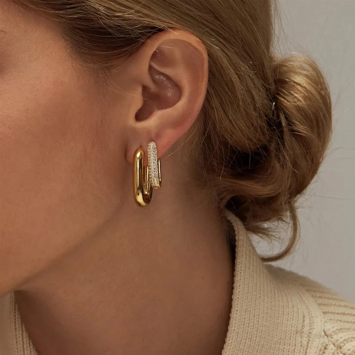 8YEARS Gold Hoop Earrings for Women, 18K Gold Plated Minimalist Rectangle Hoops Earrings, Lightweight Paperclip Huggie Hoop Earrings Trendy Jewelry for Gift
