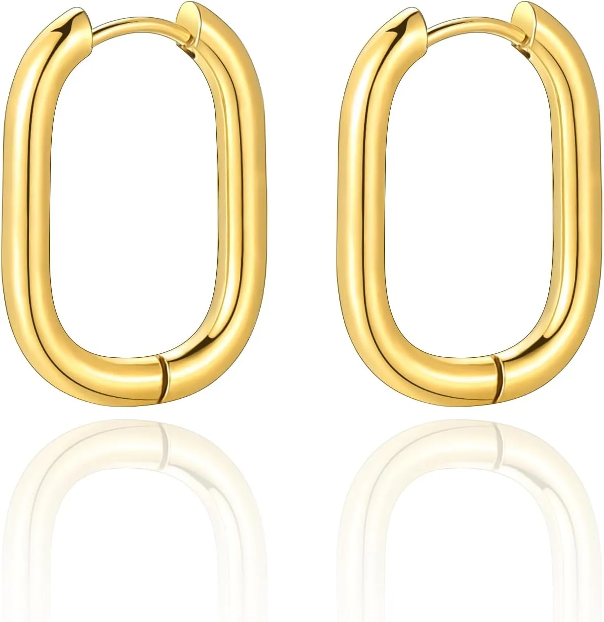 8YEARS Gold Hoop Earrings for Women, 18K Gold Plated Minimalist Rectangle Hoops Earrings, Lightweight Paperclip Huggie Hoop Earrings Trendy Jewelry for Gift
