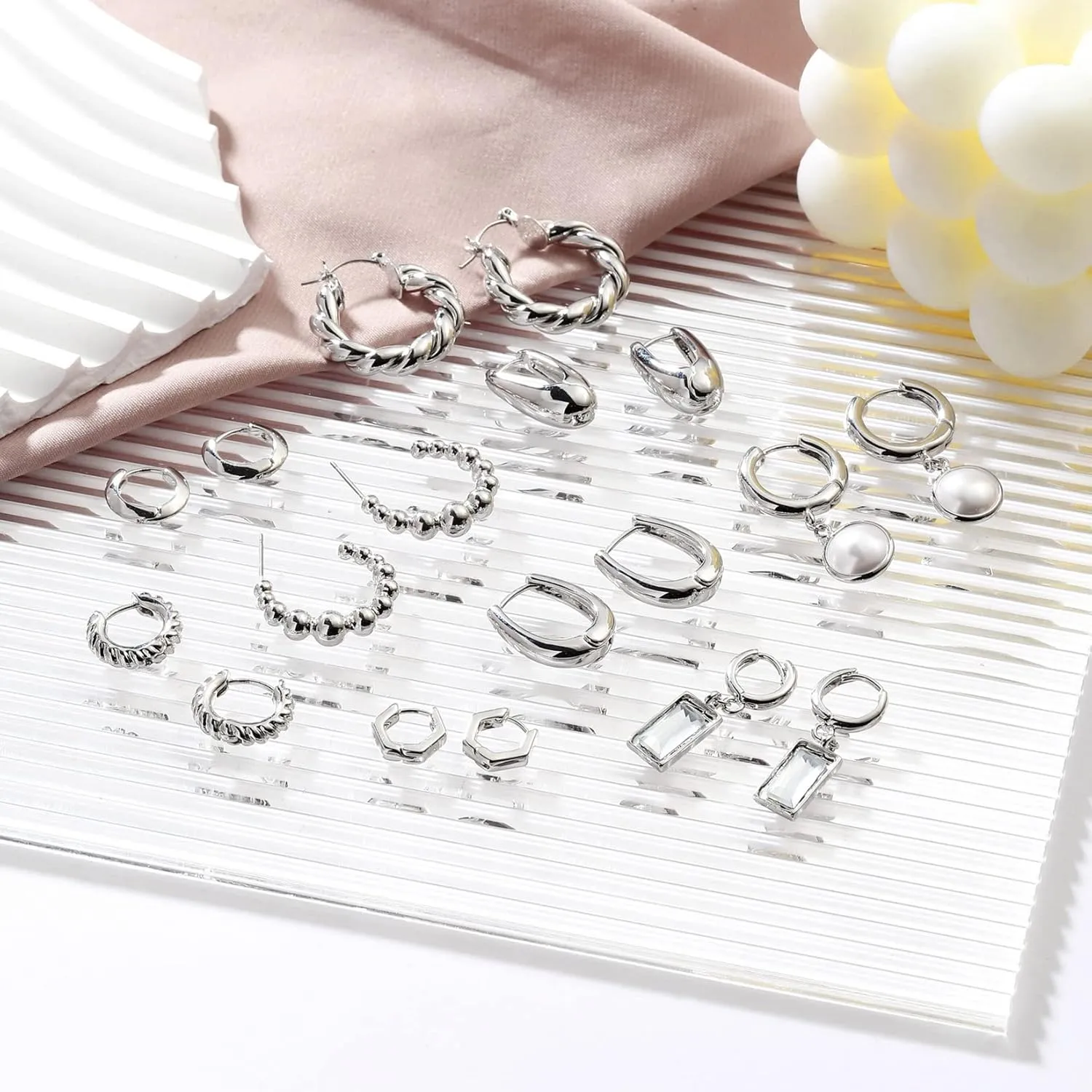 9 Pairs Gold Chunky Hoop Earrings Set for Women, 14K Gold Plated Twisted Huggie Hoop Earring Hypoallergenic, Lightweight Thick Open Hoops Earrings Jewelry Gifts.