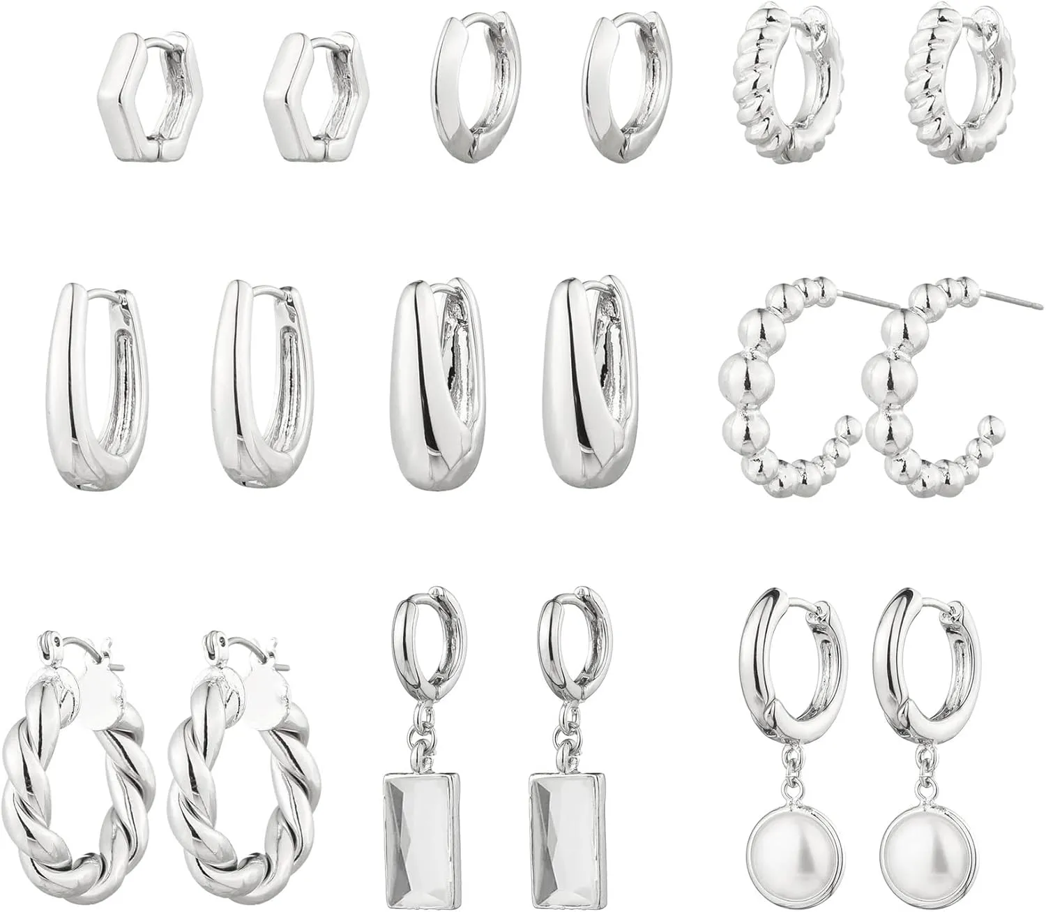 9 Pairs Gold Chunky Hoop Earrings Set for Women, 14K Gold Plated Twisted Huggie Hoop Earring Hypoallergenic, Lightweight Thick Open Hoops Earrings Jewelry Gifts.