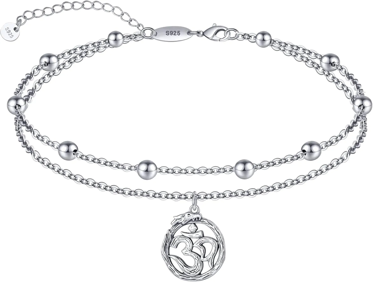 925 Sterling Silver Anklets Bracelets for Women Dainty Beach Layered Chakra Anklets Yoga OM Symbol Charm Anklet Bracelet Jewelry for Women Wife Girlfriend Friends