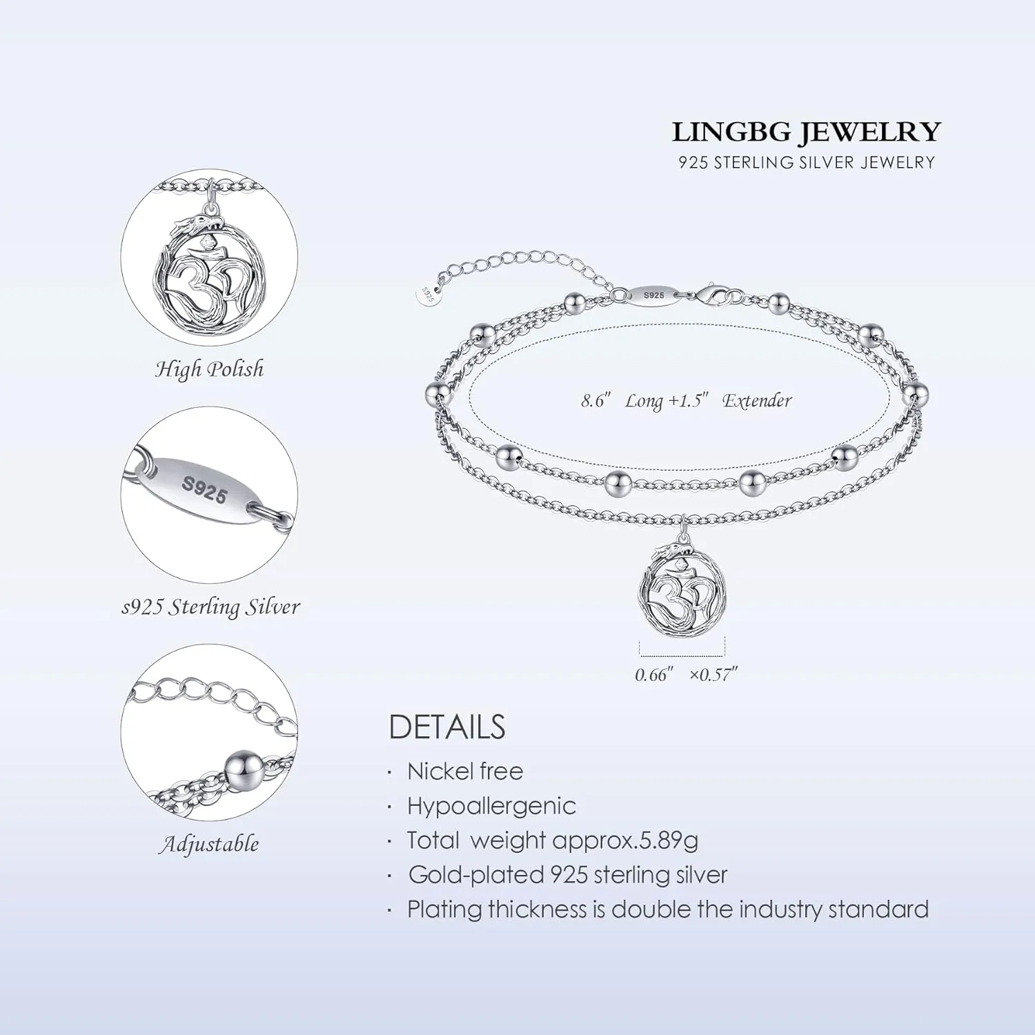 925 Sterling Silver Anklets Bracelets for Women Dainty Beach Layered Chakra Anklets Yoga OM Symbol Charm Anklet Bracelet Jewelry for Women Wife Girlfriend Friends