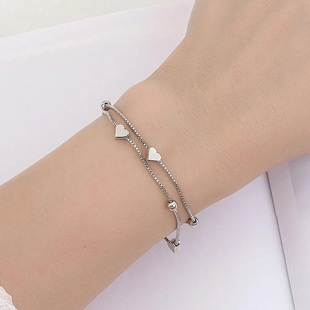925 Sterling Silver Bracelets for Women Teens, Love Heart Charm Chain Bracelet Bangle Fashion Jewelry Gifts