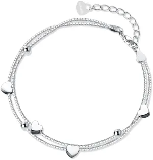 925 Sterling Silver Bracelets for Women Teens, Love Heart Charm Chain Bracelet Bangle Fashion Jewelry Gifts