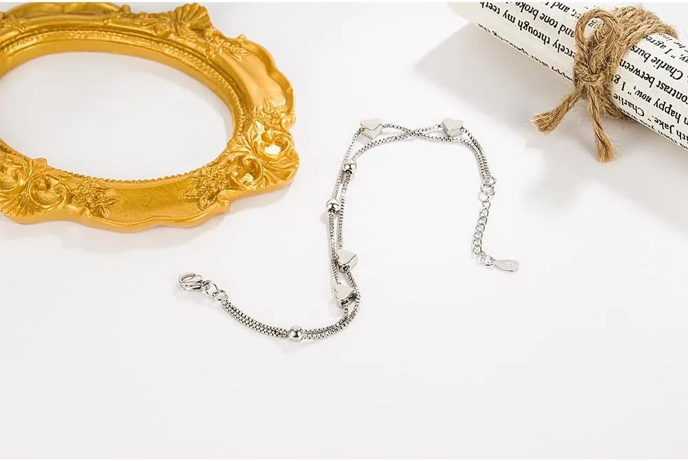 925 Sterling Silver Bracelets for Women Teens, Love Heart Charm Chain Bracelet Bangle Fashion Jewelry Gifts