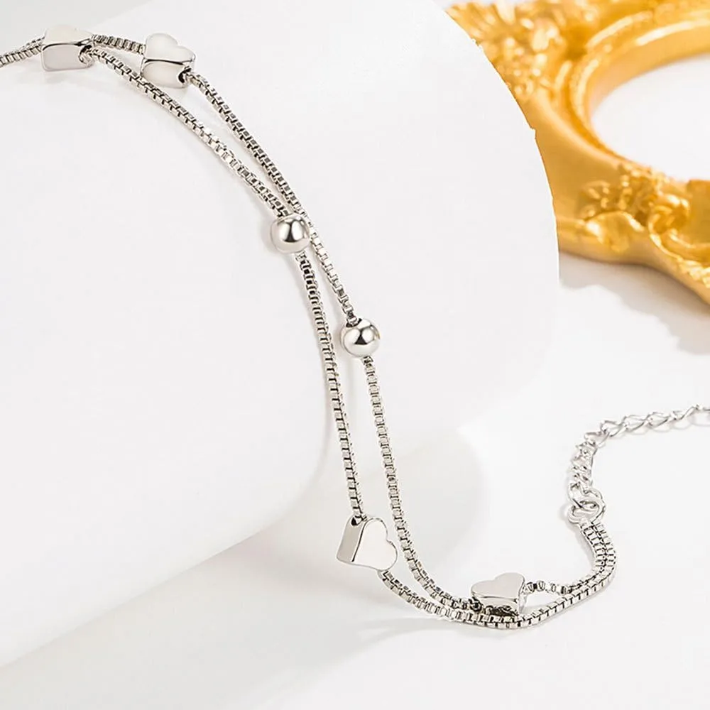 925 Sterling Silver Bracelets for Women Teens, Love Heart Charm Chain Bracelet Bangle Fashion Jewelry Gifts