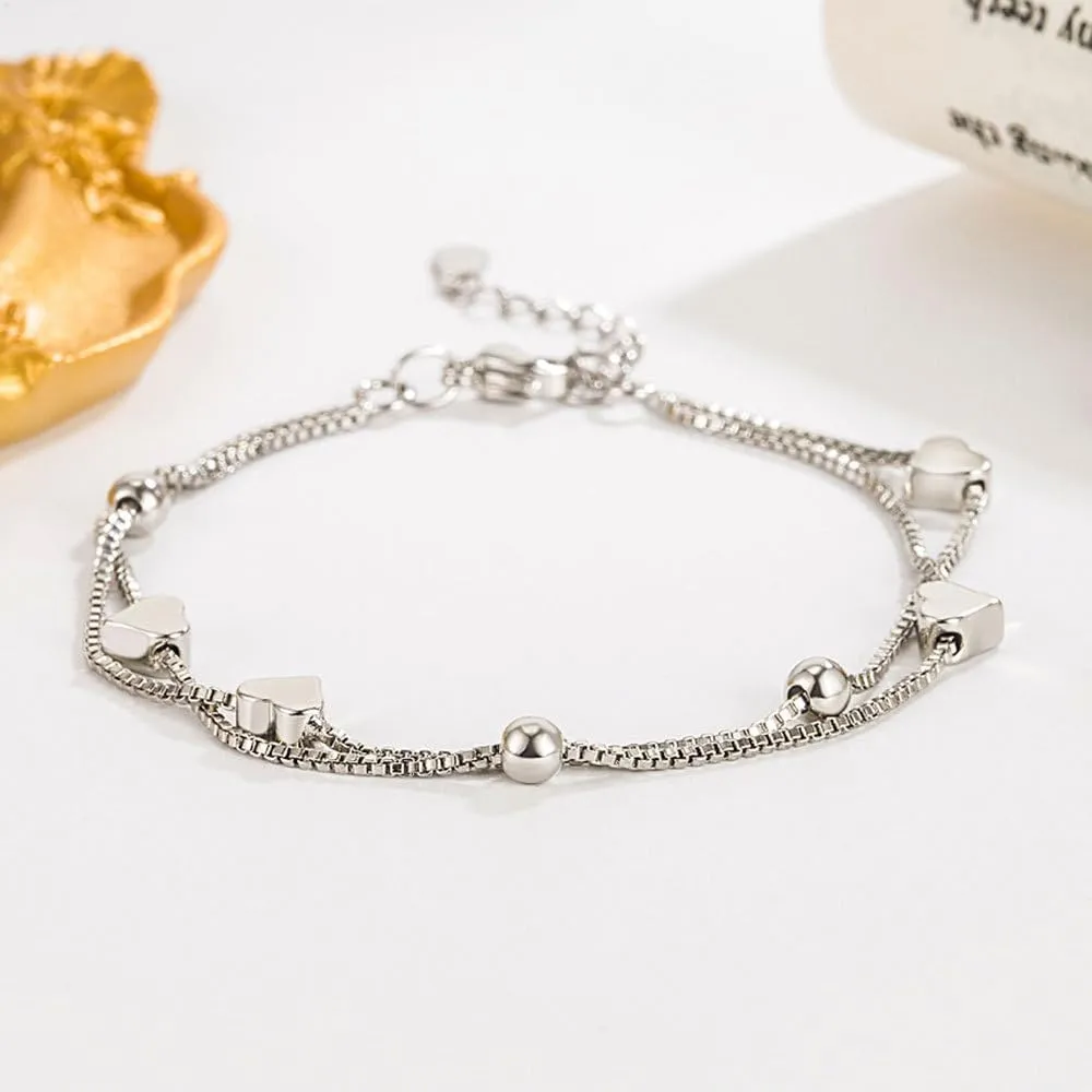 925 Sterling Silver Bracelets for Women Teens, Love Heart Charm Chain Bracelet Bangle Fashion Jewelry Gifts