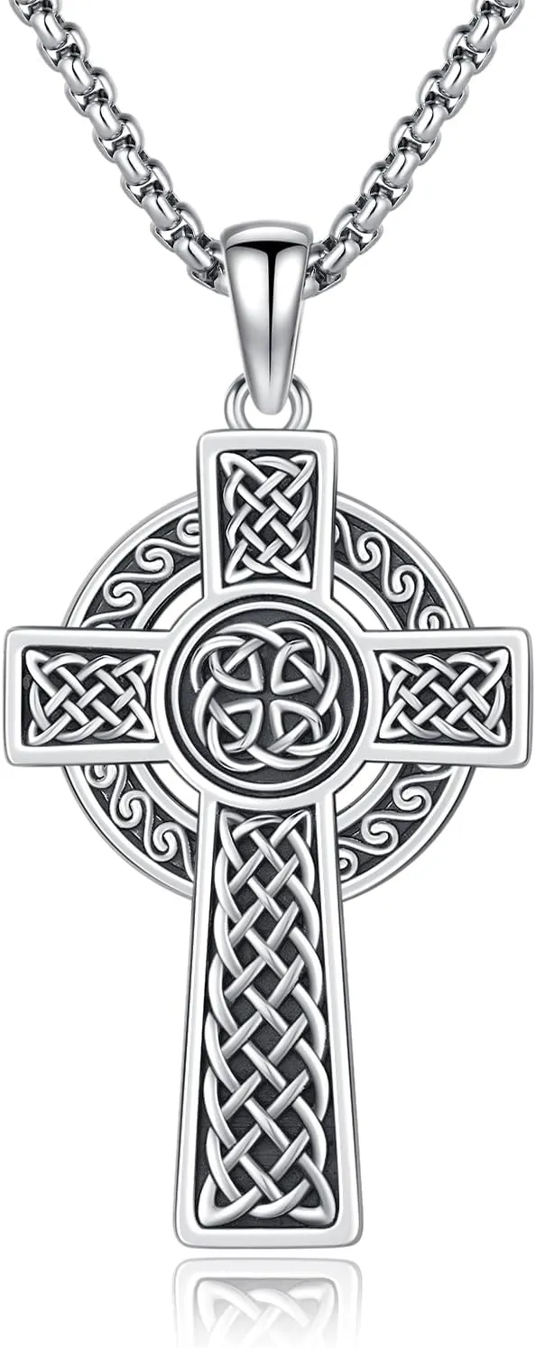 925 Sterling Silver Celtic Knot Cross Pendant with Stainless Steel Chain 22" 2"
