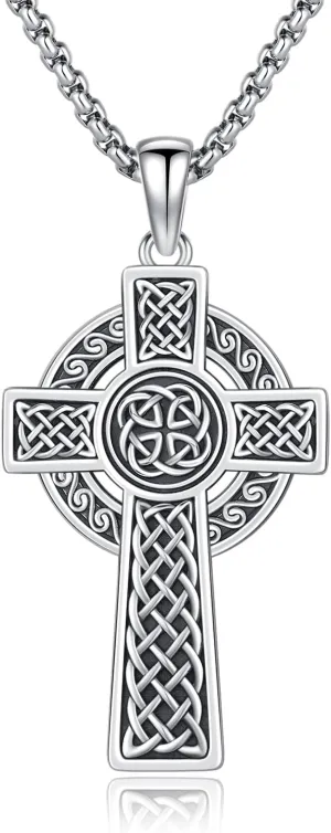 925 Sterling Silver Celtic Knot Cross Pendant with Stainless Steel Chain 22" 2"
