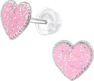925 Sterling Silver Children's Glitter Heart Stud Earrings