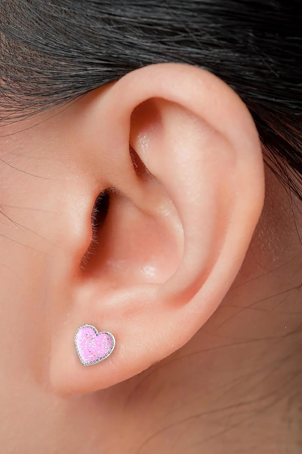 925 Sterling Silver Children's Glitter Heart Stud Earrings