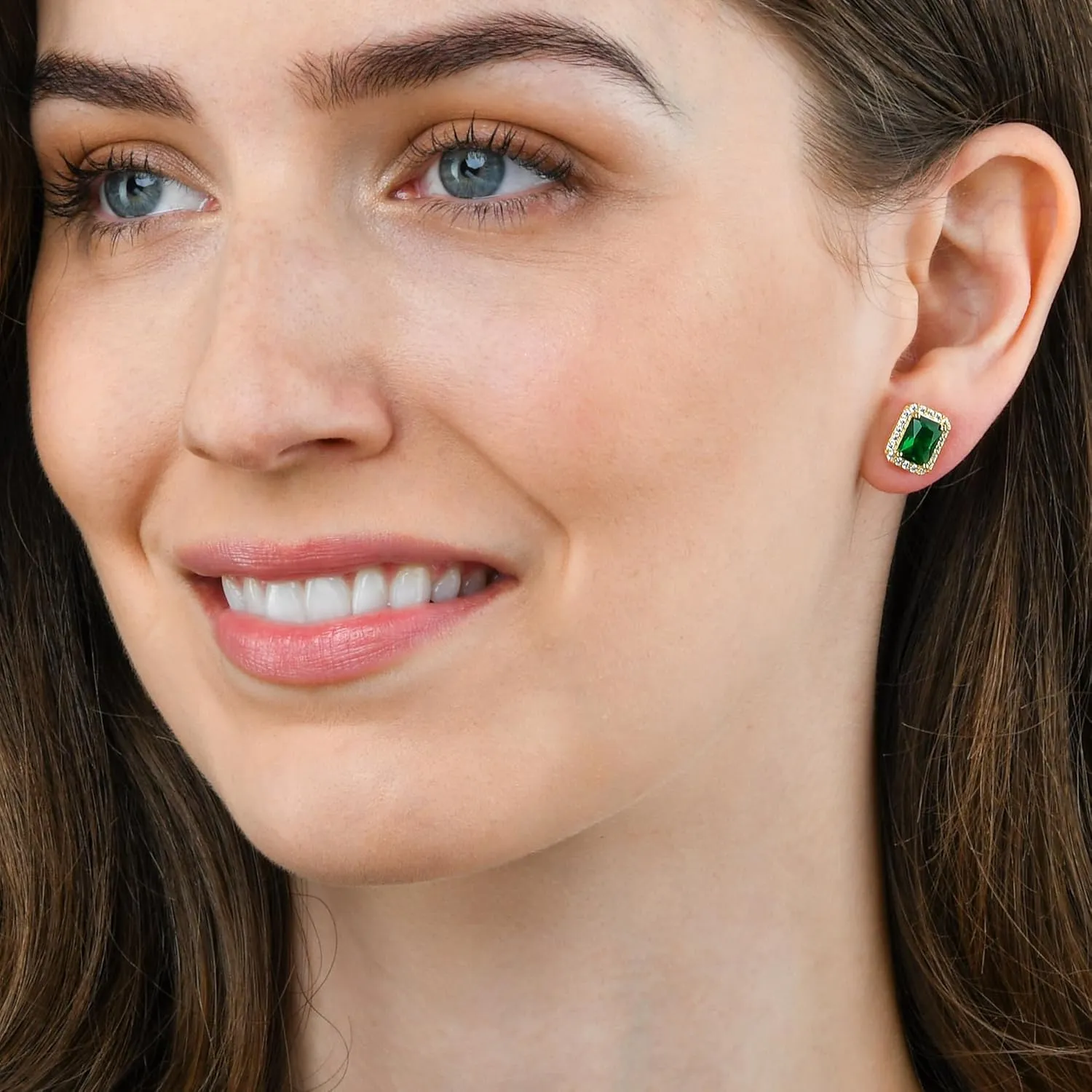 925 Sterling Silver Emerald Cut Stud Earrings for Women with White, Green, Blue, or Red Cubic Zirconia Stones, Emerald Cut Silver or Gold Earrings, Jewelry for Women with a Gift Box