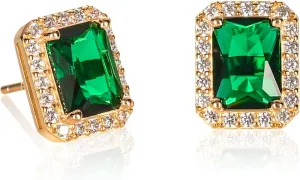 925 Sterling Silver Emerald Cut Stud Earrings for Women with White, Green, Blue, or Red Cubic Zirconia Stones, Emerald Cut Silver or Gold Earrings, Jewelry for Women with a Gift Box