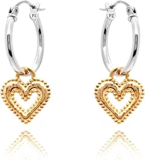 925 Sterling Silver Heart Hoop Earrings with Heart Charm, Hypoallergenic Hoop Earrings for Girls and Women, Dainty Earrings, Trendy Jewelry by Paz Creations, Gold/Rose Gold/Silver Charm