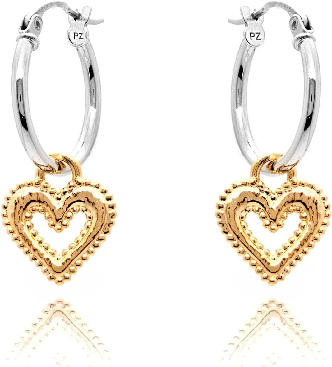 925 Sterling Silver Heart Hoop Earrings with Heart Charm, Hypoallergenic Hoop Earrings for Girls and Women, Dainty Earrings, Trendy Jewelry by Paz Creations, Gold/Rose Gold/Silver Charm