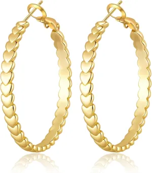 925 Sterling Silver Hoop Earrings for Women - Hypoallergenic Trendy Thick Large Hoops with Gift Box, Lightweight Heart Earrings for Women