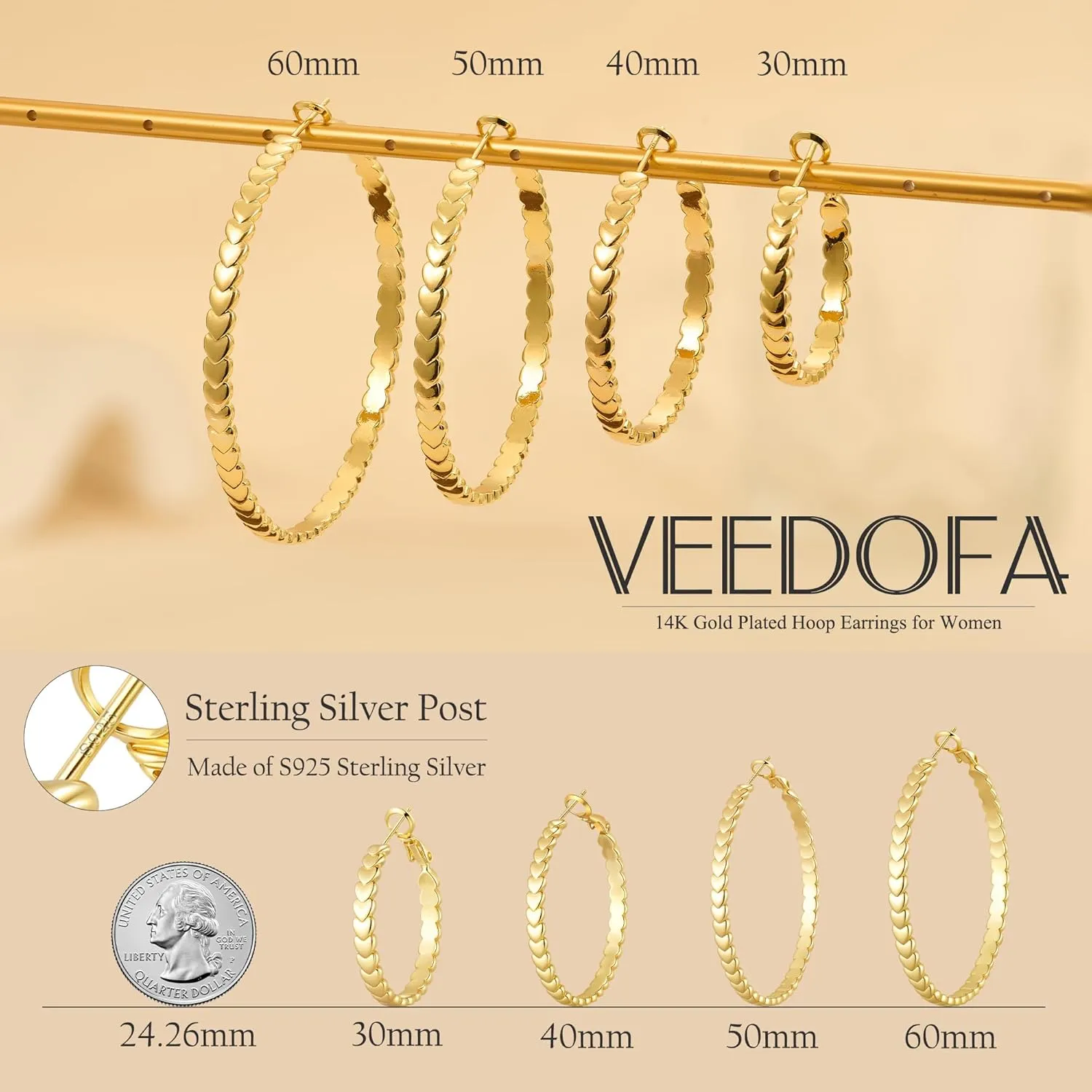 925 Sterling Silver Hoop Earrings for Women - Hypoallergenic Trendy Thick Large Hoops with Gift Box, Lightweight Heart Earrings for Women