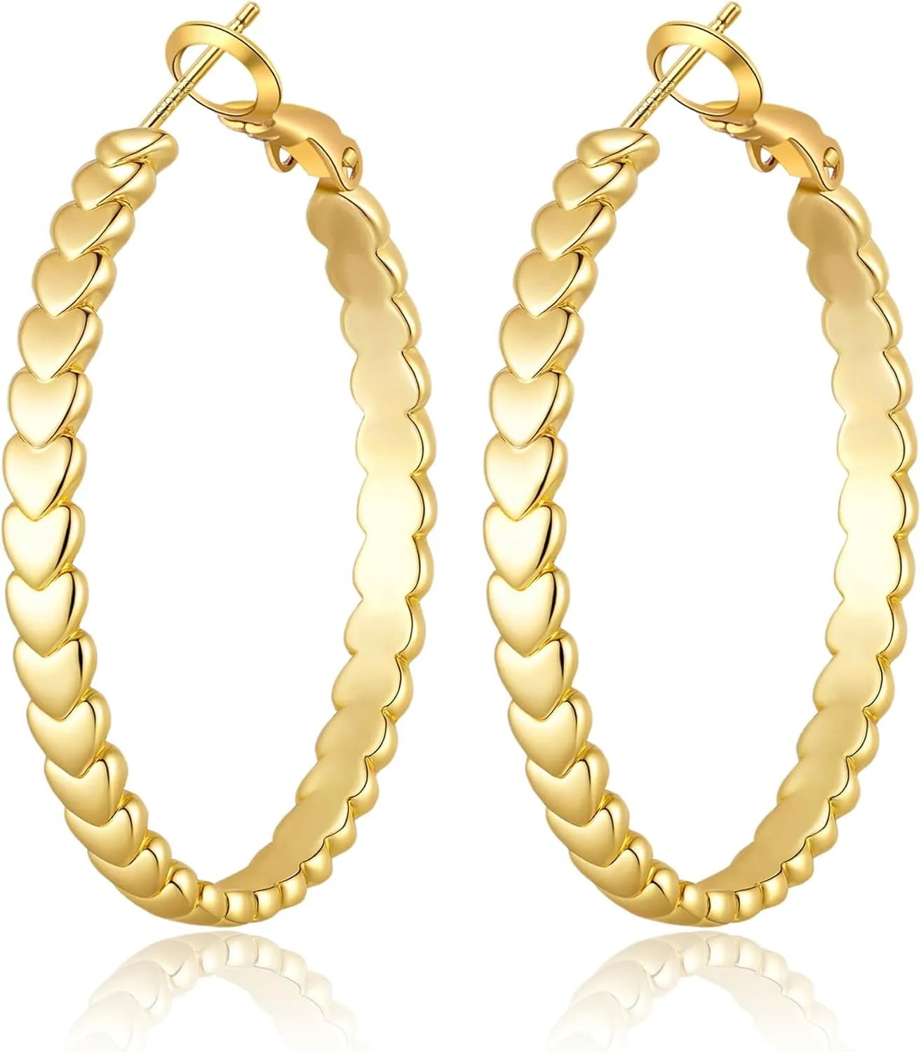 925 Sterling Silver Hoop Earrings for Women - Hypoallergenic Trendy Thick Large Hoops with Gift Box, Lightweight Heart Earrings for Women