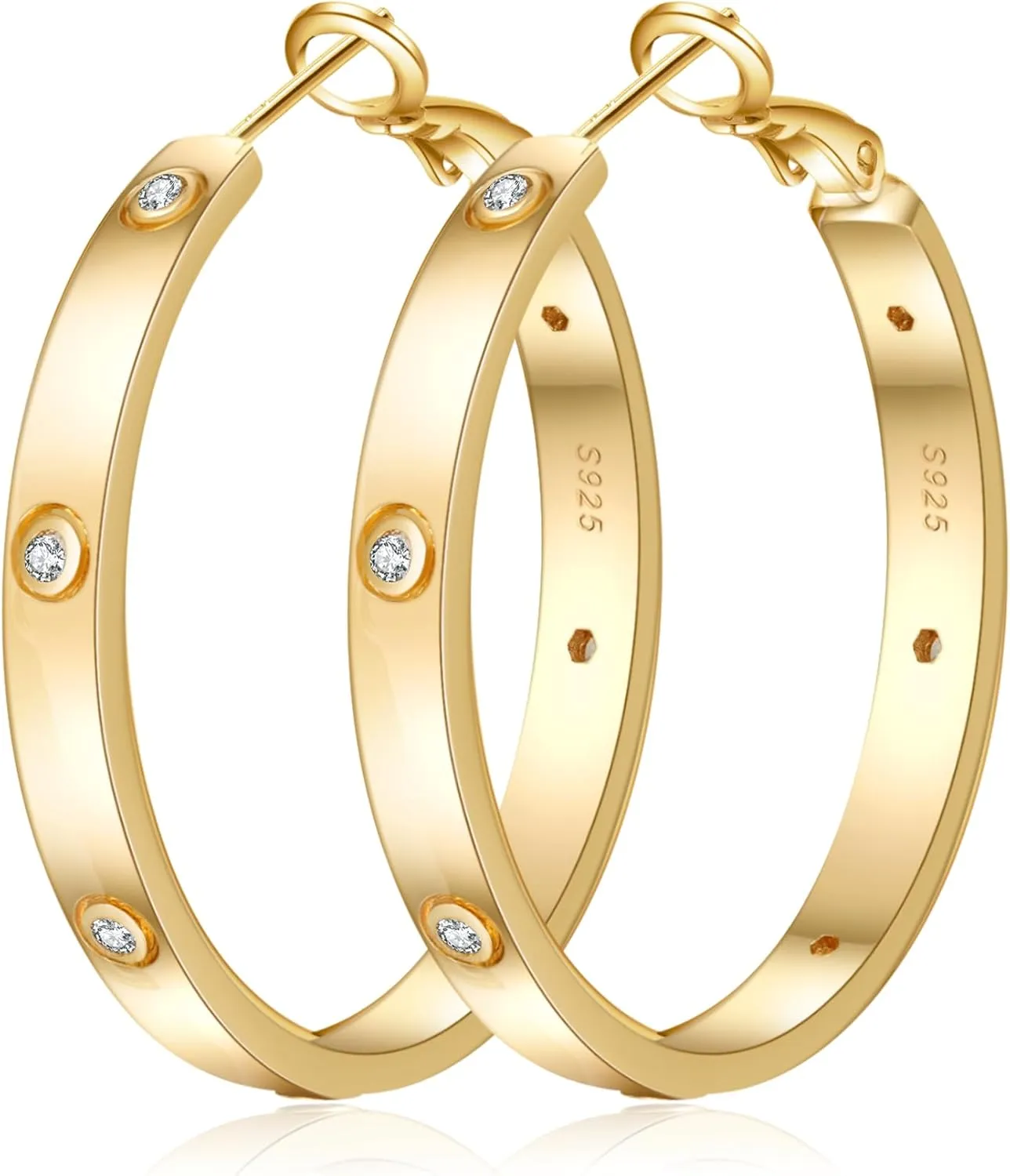 925 Sterling Silver Hoop Earrings for Women Large Silver Hoop Earrings Hypoallergenic Lightweight Silver Earrings Hoops with Cubic Zirconia 40/50/60mm
